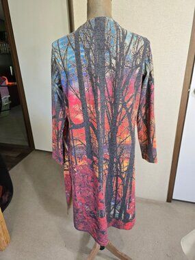 John Mark Small Open Front Long Cardigan Sunset Forest Duster Long Sleeve Artsy